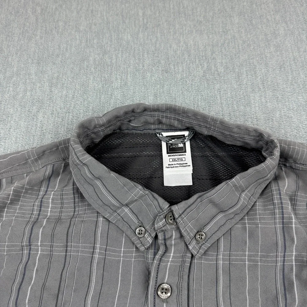 The North‎ Face Shirt Mens 2XL XXL Gray Striped Button Down Vapor Wick Outdoors